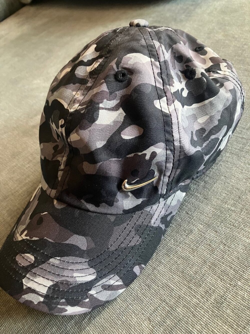 Nike Heritage 86 Camo Hat Black Gray Adjustable Metal Swoosh Cap Gorpcore